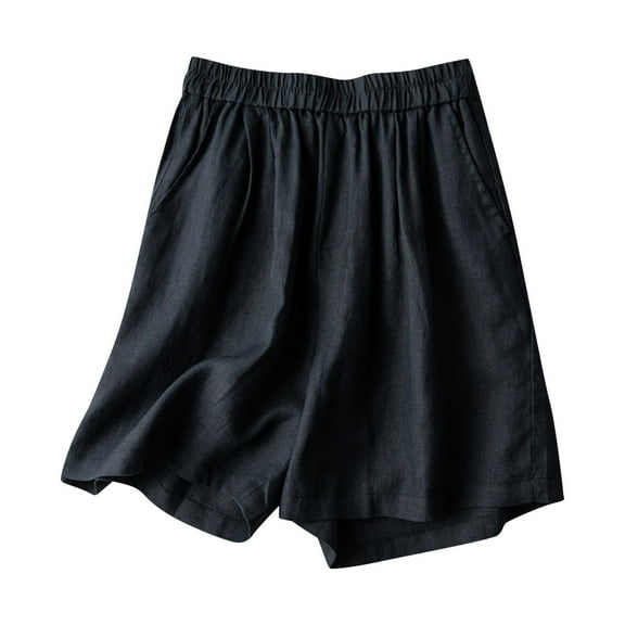 Timegard Womens Cotton Linen Shorts Casual Loose Lightweight Solid Color Shorts Elastic Waist Summer