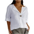thumbnail image 1 of Timegard Womens Cotton Linen Tops Button V Neck 3/4 Sleeve Lightweight Tee Fall Casual Loose Shirts Tops, 1 of 8