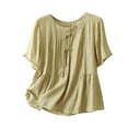 thumbnail image 1 of Timegard Womens Cotton Linen Tops Round Neck Button Short Sleeve Flowy Dressy Casual Loose Top Blouse, 1 of 5