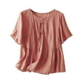 thumbnail image 1 of Timegard Womens Cotton Linen Tops Round Neck Button Short Sleeve Flowy Dressy Casual Loose Top Blouse, 1 of 7