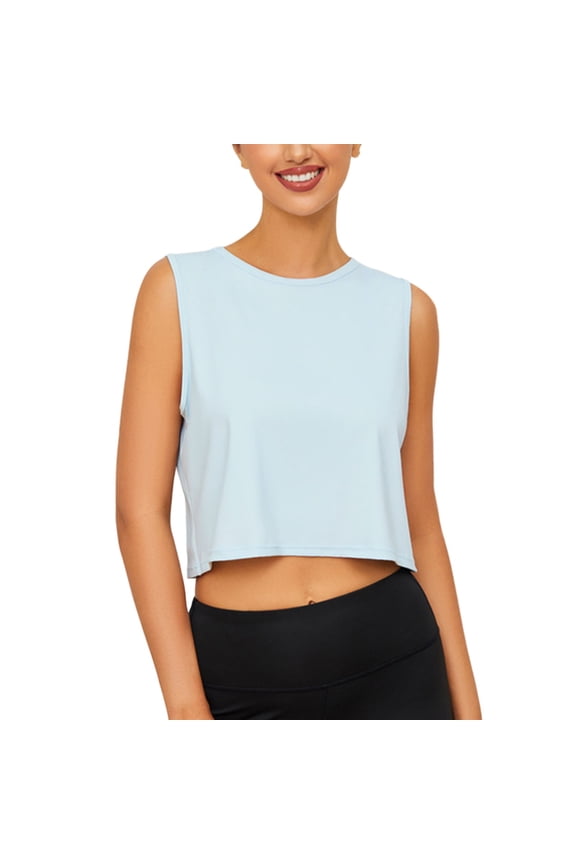 Womens Crop Tank Tops Crew Neck Sleeveless Basic Cropped Top Athletic Yoga Top Workout Shirt