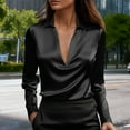 thumbnail image 1 of Timegard Business Casual Tops for Women Deep V Neck Long Sleeve Satin Work Shirts Tops Fall Fashion, 1 of 9