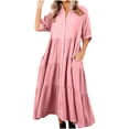 thumbnail image 1 of Timegard Womens Dresses Ruched Button up 3/4 Sleeve Ruffle Lightweight Casual Shirts Dress with Pockets, 1 of 5