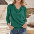 thumbnail image 1 of Timegard Womens Fall Tops Drop Shoulder Long Sleeve Tops Casual Solid Color Loose Comfy Ruched Blouse, 1 of 4