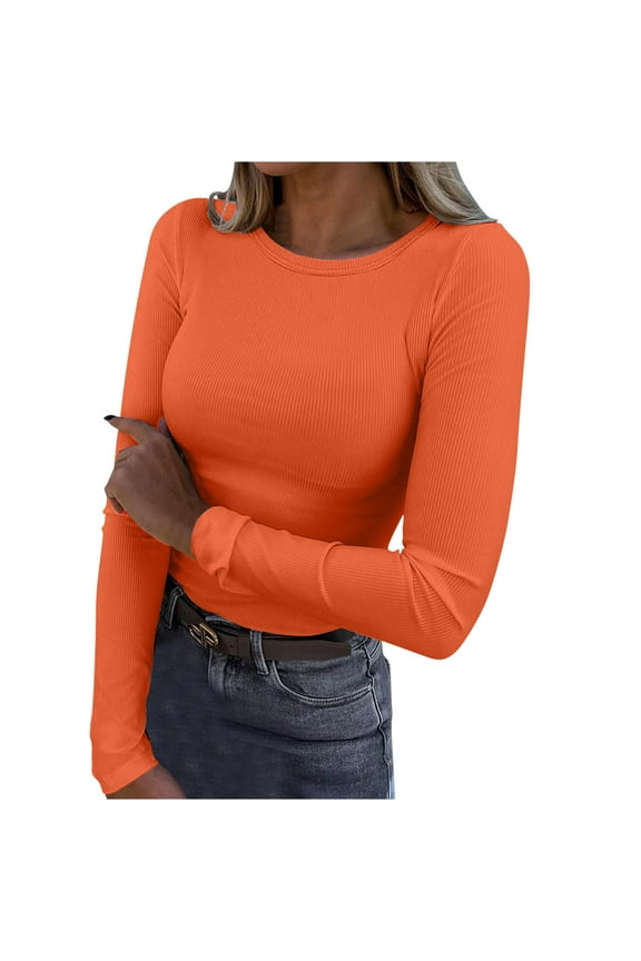Womens Going out Tops Ribbed Square Neck Long Sleeve Slim Tee Fall Casual Tops Undershirts