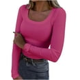 thumbnail image 1 of Timegard Womens Going out Tops Ribbed Square Neck Long Sleeve Slim Tee Fall Casual Tops Undershirts, 1 of 5