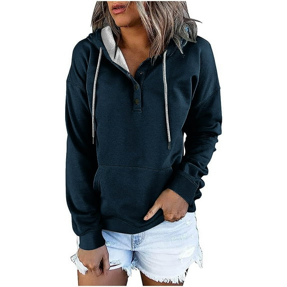 Timegard Womens Hoodies Casual Long Sleeve Solid Color Sweatshirt Fall Winter Loose Pullover with Pocket