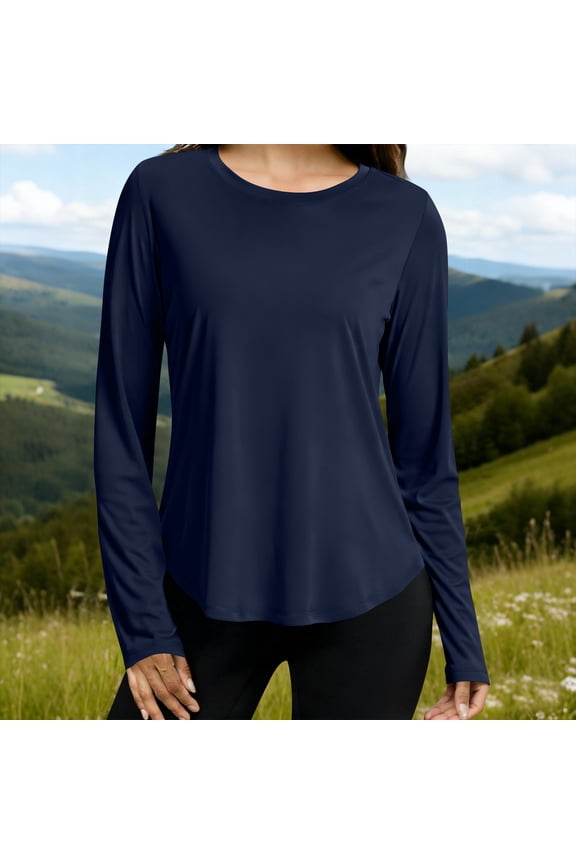 Womens Long Sleeve Tops Summer Casual Outdoor Active Sun Protection Crew Neck Workout Tunic Tops