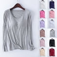 thumbnail image 1 of Timegard Womens Long Sleeve Tops with Built in Bras Round Neck Solid Color Pajamas Soft Comfy Casual Tops, 1 of 4
