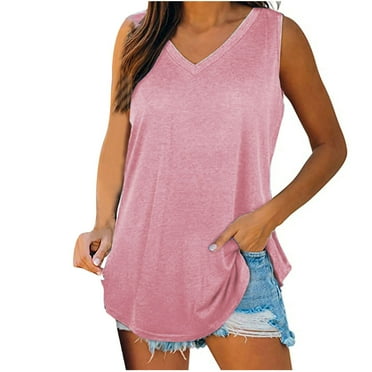 Timegard Womens Long Tank Top V-Neck Wide Strap Sleeveless Summer Casual Tunic to Wear with Leggings