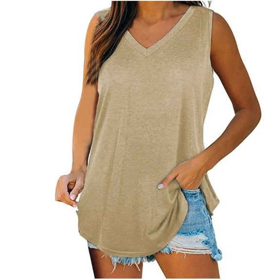 Timegard Womens Long Tank Top V-Neck Wide Strap Sleeveless Summer Casual Tunic to Wear with Leggings