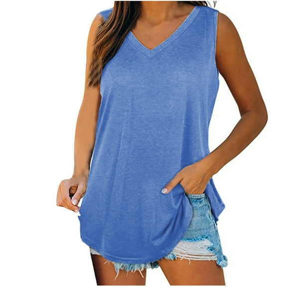 Timegard Womens Long Tank Top V-Neck Wide Strap Sleeveless Summer Casual Tunic to Wear with Leggings
