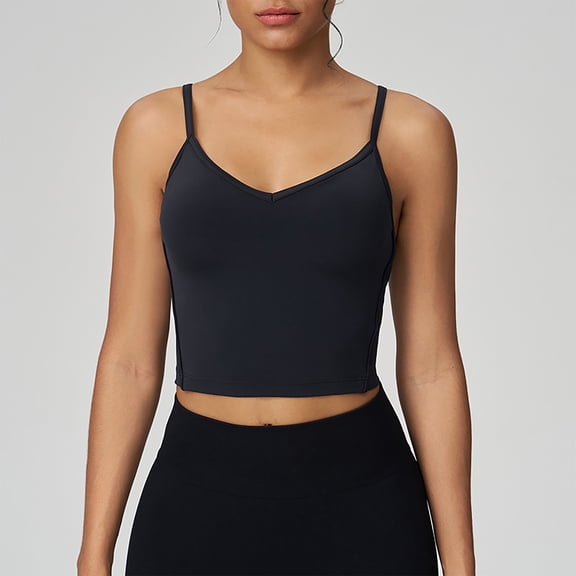 Timegard Womens Longline Sports Bras Spaghetti Strap Active Gym Yoga Workout Crop Tank Top with Built in Bra