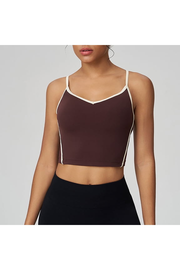 Womens Longline Sports Bras Spaghetti Strap Active Gym Yoga Workout Crop Tank Top with Built in Bra