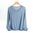 thumbnail image 1 of Timegard Womens Pajama Tops Short V Neck Long Sleeve Soft Loungewear Casual Loose Comfy Sleep Shirts Top, 1 of 6