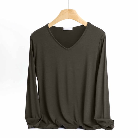 Timegard Womens Pajama Tops Short V Neck Long Sleeve Soft Loungewear Casual Loose Comfy Sleep Shirts Top