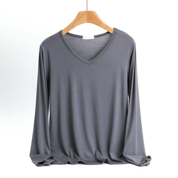 Timegard Womens Pajama Tops Short V Neck Long Sleeve Soft Loungewear Casual Loose Comfy Sleep Shirts Top