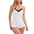 thumbnail image 1 of Timegard Womens Pajamas Sets 1 Piece Spaghetti Strap Lace V Neck Skinny Comfy Ribbed Short Rompers Summer Sleepwear, 1 of 6