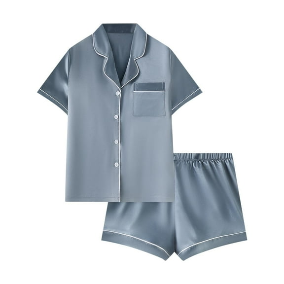 Timegard Womens Pajamas Sets 2 Piece Satin Lapel V Neck Shirts Shorts Pjs Outfits Casual Sleepwear