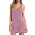 thumbnail image 1 of Timegard Womens Pajamas Sets U Neck Button Racerback Tank Top Shorts Loose Soft Loungewear Summer Outfits, 1 of 4