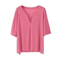 thumbnail image 1 of Timegard Womens Pajamas Tops V-Neck Short Sleeve Loose Soft Sleepwear Casual Loose Workout Shirts Blouse, 1 of 6