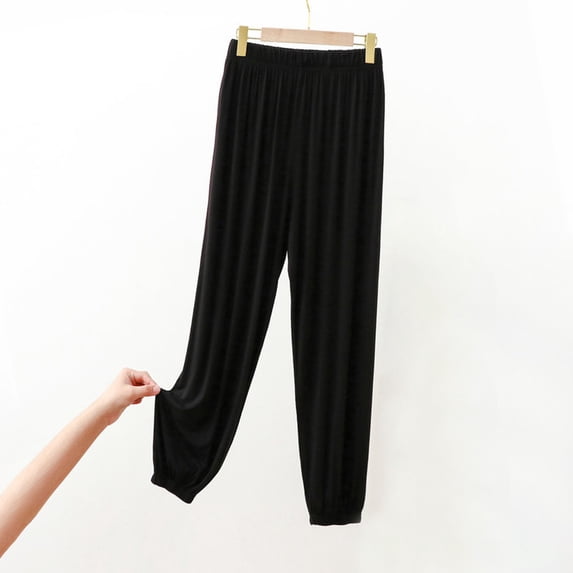 Timegard Womens Pants Elastic Waist Ruched Pajamas Casual Baggy Soft Comfy Thin Solid Color Trousers
