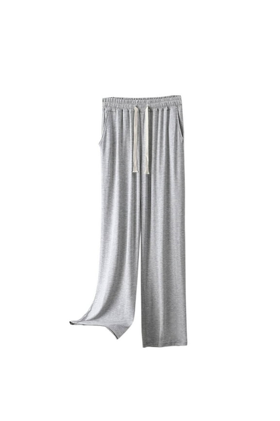 Womens Pants Elastic Waist Straight Leg Solid Color Casual Loose Comfy Pajamas Trousers with Pockets
