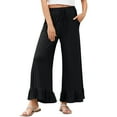 thumbnail image 1 of Timegard Womens Pants Ruffle Wide Leg Drawstring Elastic Waist Loose Comfy Lounge Trousers Solid Color, 1 of 8
