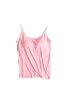 Womens Pjs Tank Tops Built in Bras Round Neck Spaghetti Strap Loose Soft Loungewear Sleeveless