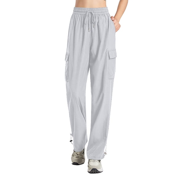 Timegard Womens Plus Size Cargo Pants Elastic High Waisted Drawstring Active Hiking Trousers with Pockets