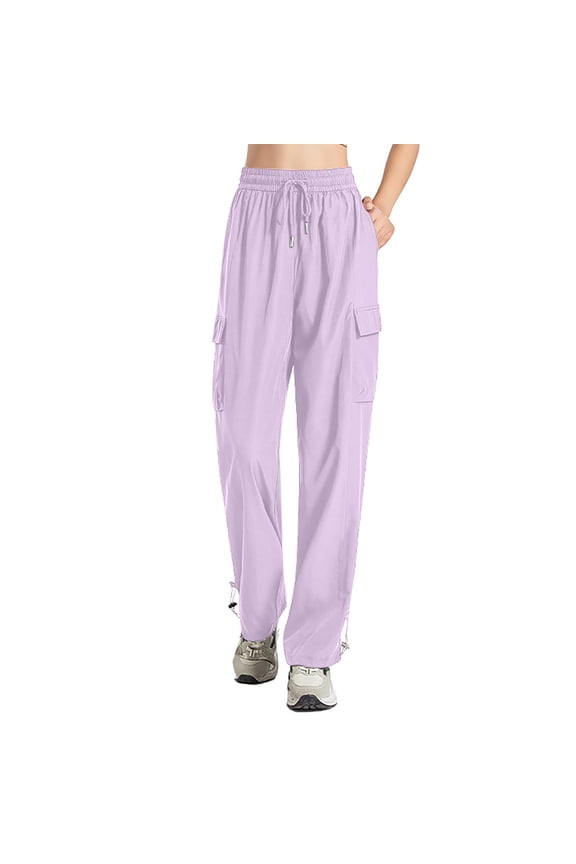 Womens Plus Size Cargo Pants Elastic High Waisted Drawstring Active Hiking Trousers with Pockets