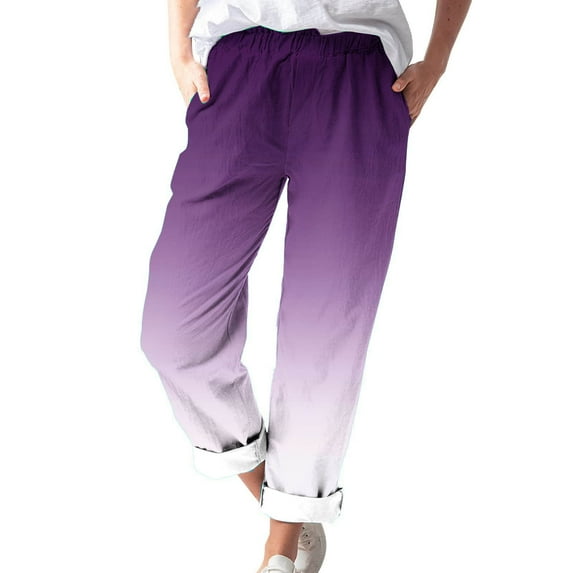 Timegard Womens Plus Size Pants Straight Leg Elastic Waist Gradient Color Lounge Pants Fall Travel