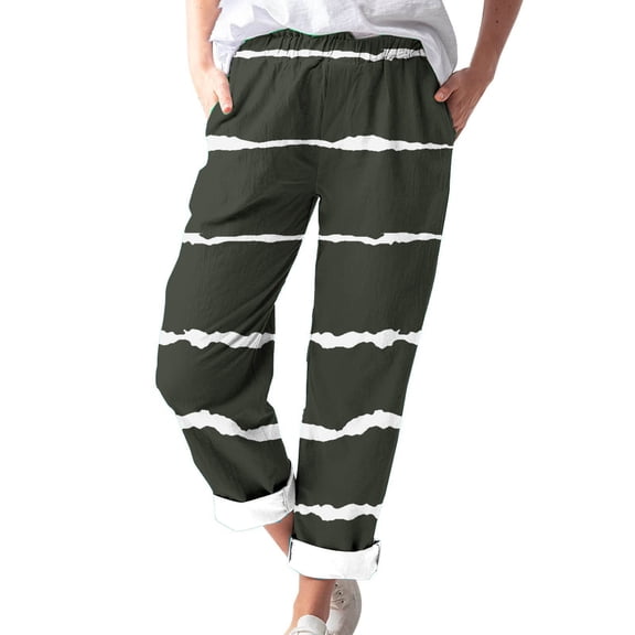 Timegard Womens Plus Size Pants Striped Straight Leg Elastic Waist Lounge Pants with Pockets Fall Travel