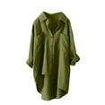 thumbnail image 1 of Timegard Womens Plus Size Tops Cotton Linen Lapel Neck Long Sleeve Shirts Casual Loose Tops with Pockets, 1 of 3