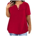thumbnail image 1 of Timegard Womens Plus Size Tops Drop Shoulder Short Sleeve Notched V-Neck Button Dressy Casual Loose Top, 1 of 5
