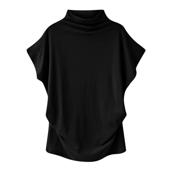 Timegard Womens Plus Size Tops Half Turtleneck Doll Sleeve Ruched Summer Casual Shirts Basic Blouse