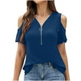 thumbnail image 1 of Timegard Womens Plus Size Tops Zipper V Neck Cold Shoulder Short Sleeve Slim Fitting Tee Casual Comfy Tops, 1 of 8