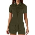thumbnail image 1 of Timegard Womens Rompers Cargo Lapel V Neck Zipper Short Rompers Comfy Fitting Casual Outdoor Outfits, 1 of 4