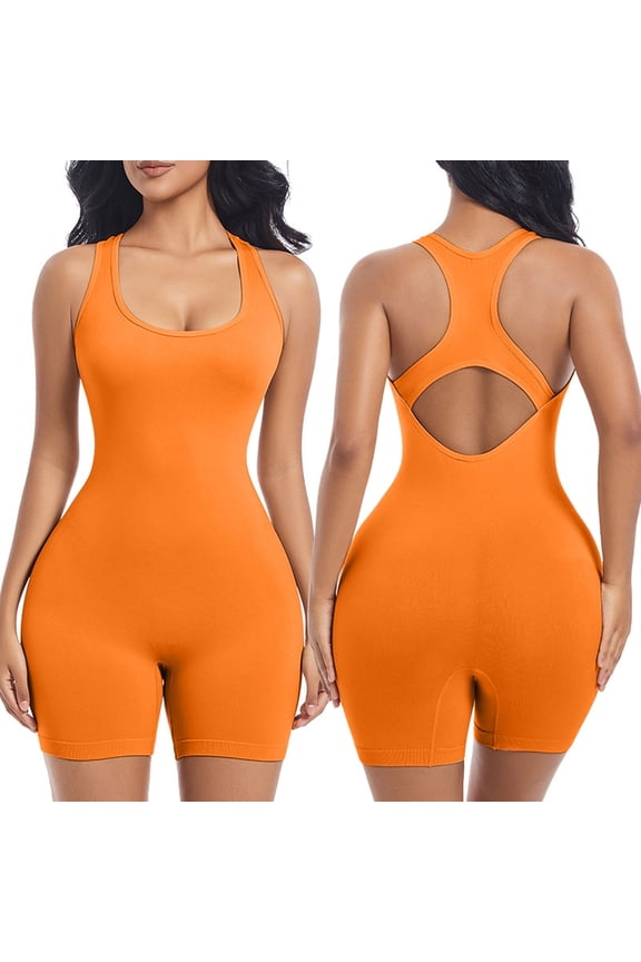 Womens Rompers Racerback Sleeveless Slim Stretch Bodysuit 1 Piece Belly Control Workout Yoga Jumpsuits