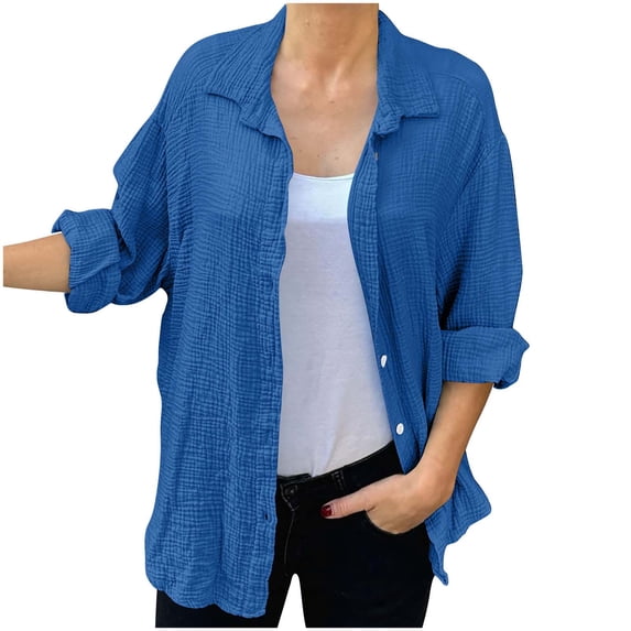 Timegard Womens Shirts Button up Lapel Neck Solid Color Long Sleeve Tops Fall Casual Loose Tops Cardigan