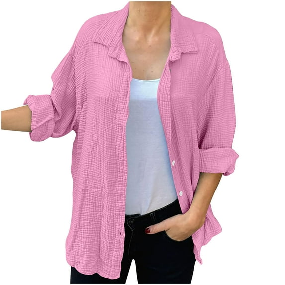 Timegard Womens Shirts Button up Lapel Neck Solid Color Long Sleeve Tops Fall Casual Loose Tops Cardigan