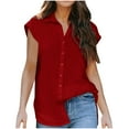 thumbnail image 1 of Timegard Womens Shirts Cap Sleeve Button up Lapel Neck Loose Comfy Solid Color Casual Work Tee Tops, 1 of 7