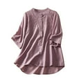 thumbnail image 1 of Timegard Womens Short Sleeve Tops Cotton Linen Crew Neck Button down Lightweight Casual Loose Shirts Top, 1 of 6