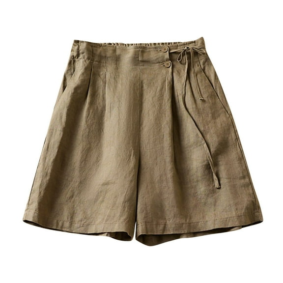 Timegard Womens Shorts Cotton Linen Ruched Elastic Waist Casual Loose Shorts Summer Travel Solid Color