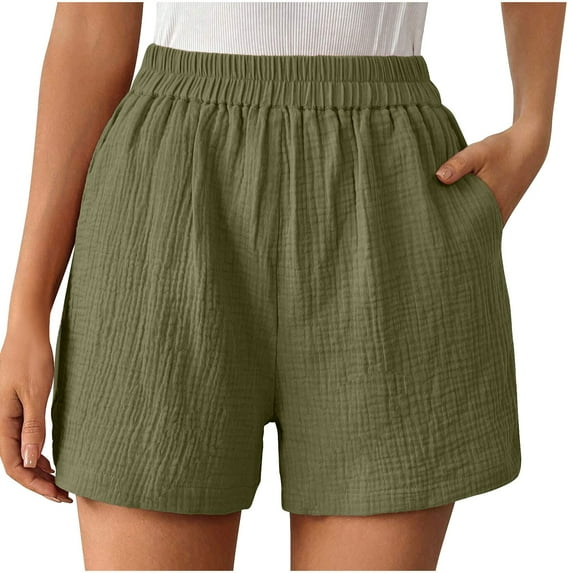 Timegard Womens Shorts Summer Casual Straight Leg Elastic Waist Solid Color Comfy Shorts with Pockets
