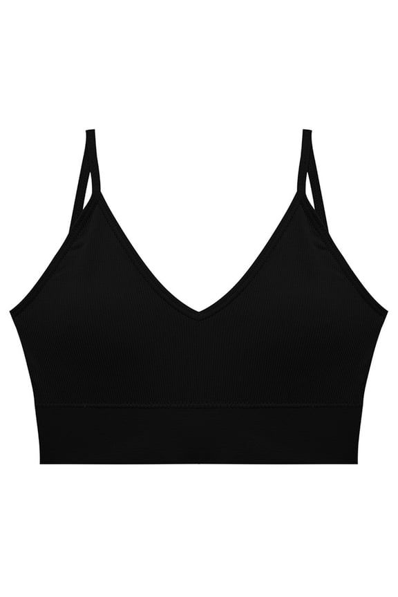Womens Sports Bras Ribbed Wireless V-Neck Backless Workout Gym Bralette Comfort Camis Bra