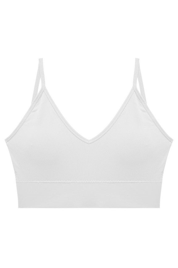 Womens Sports Bras Ribbed Wireless V-Neck Backless Workout Gym Bralette Comfort Camis Bra