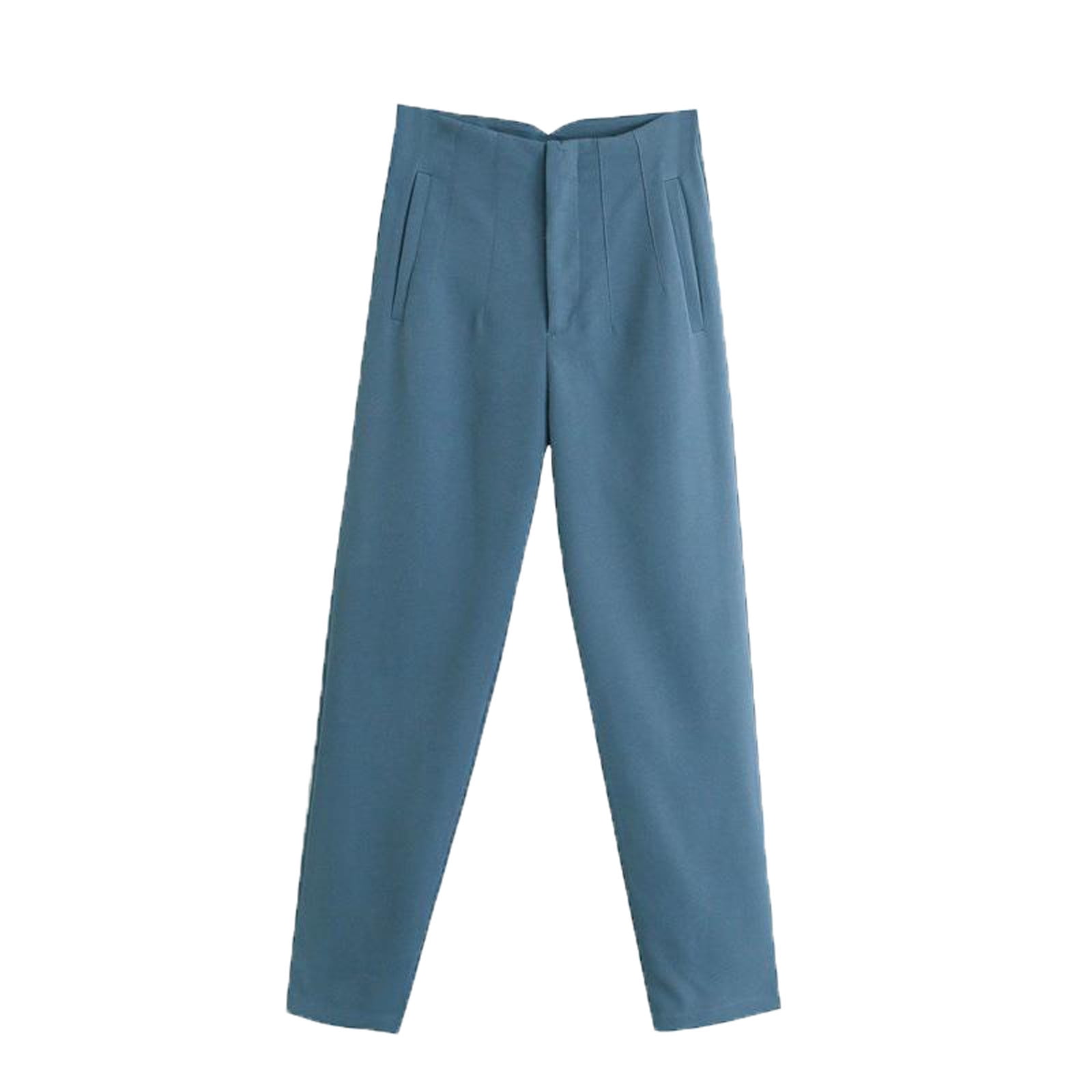Women's Elastic Waist Straight Leg Trousers - Business Office Work Pants With Layered Detail