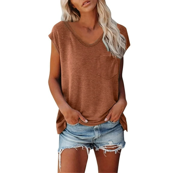 Timegard Womens Summer Tops Cap Sleeve V Neck Tunic Top Solid Color Casual Comfy Tee Shirts with Pocket