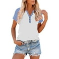 thumbnail image 1 of Timegard Womens Summer Tops Drop Shoulder Button Notch V Neck Shirts Casual Color Block Comfy Blouse, 1 of 8